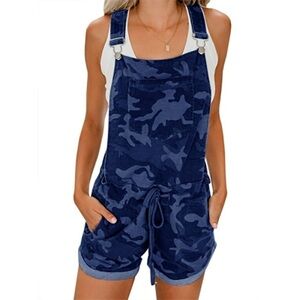 Summer Camouflage Overall Shorts Drawstring Jumpsuit